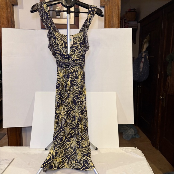 Anthropologie C KEER Spin Art Tank Dress /Tie Waist Jersey Knit Blue/Green Sz M - Picture 2 of 7